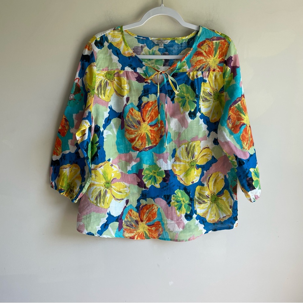 Hester & Orchard 60% Linen Blend Floral Blouse Size Medium